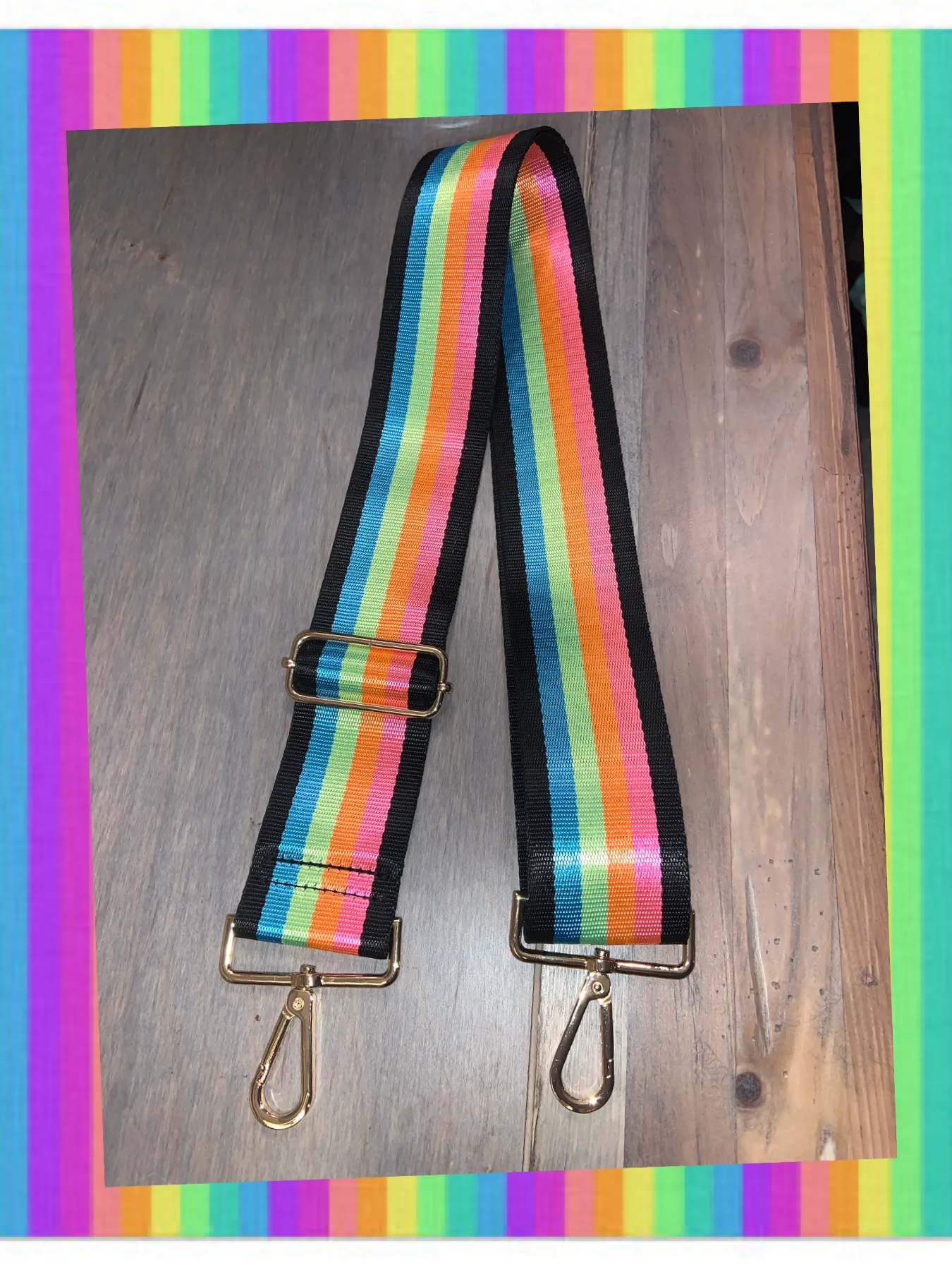 🌈 Neon Rainbow w/ Black Stripe 2” Adjustable Handbag Strap