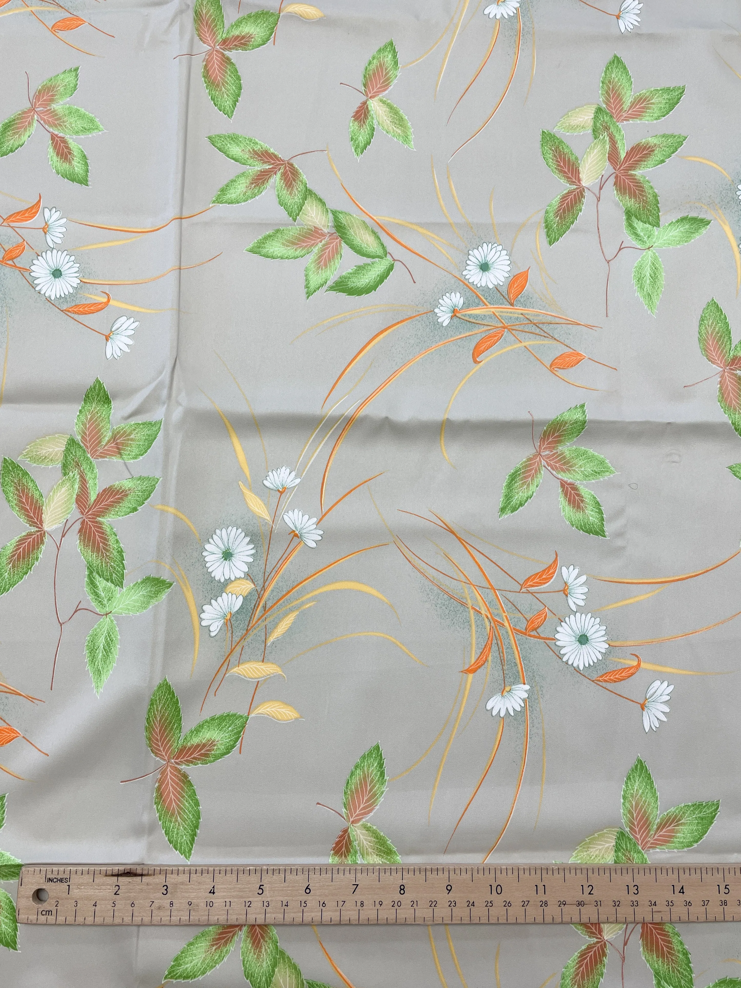 1 5/8 YD Polyester Matte Satin - Ecru with Flowers