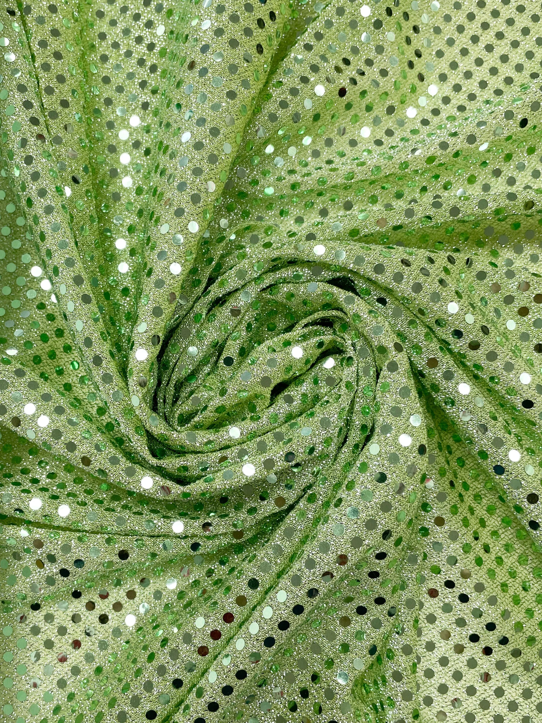 1 7/8 YD Polyester Knit Lurex with Confetti Dot - Celery Green