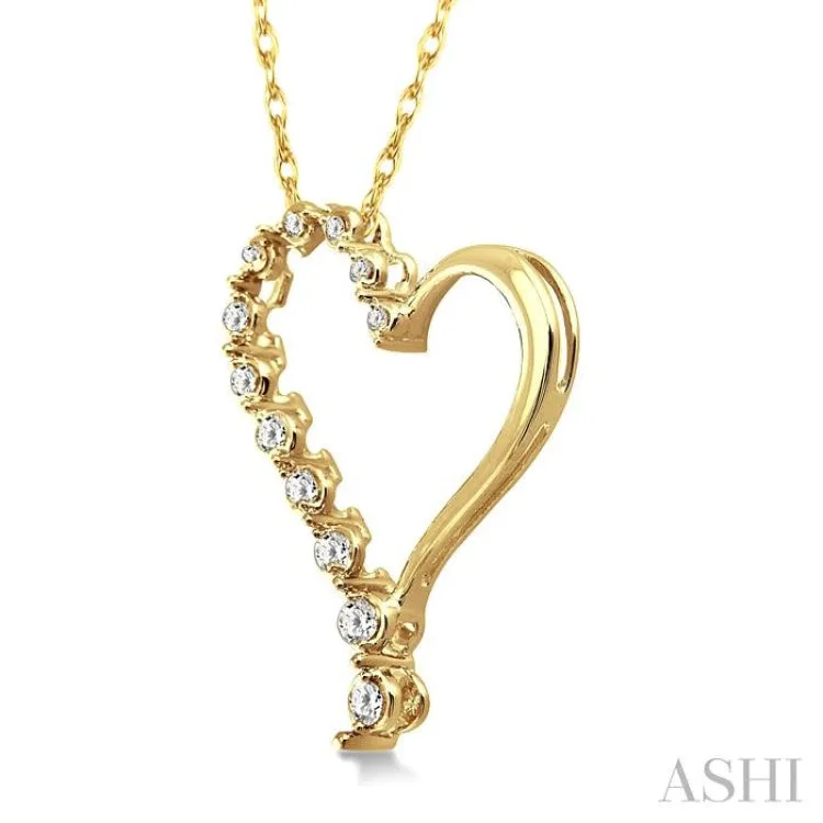 1/10 Ctw Round Cut Diamond Half Journey Heart Pendant in 10K Yellow Gold with Chain