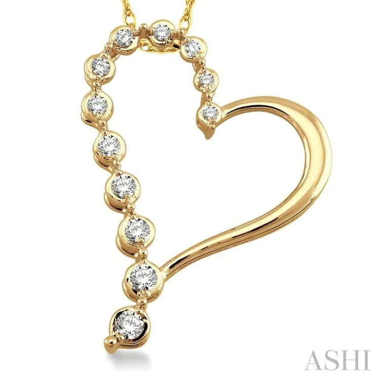 1/10 Ctw Round Cut Diamond Half Journey Heart Pendant in 10K Yellow Gold with Chain