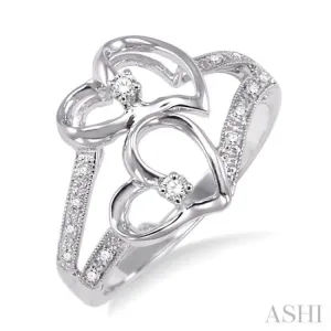 1/10 Ctw Twin Heart Diamond Ring in 14K White Gold