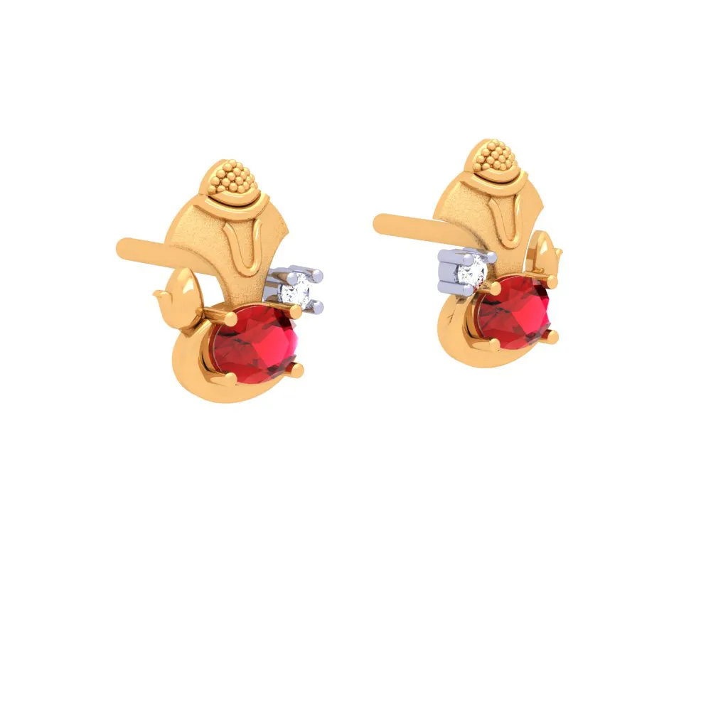 14k Gold Earring With Embellished Red Gem From Online Exclusive