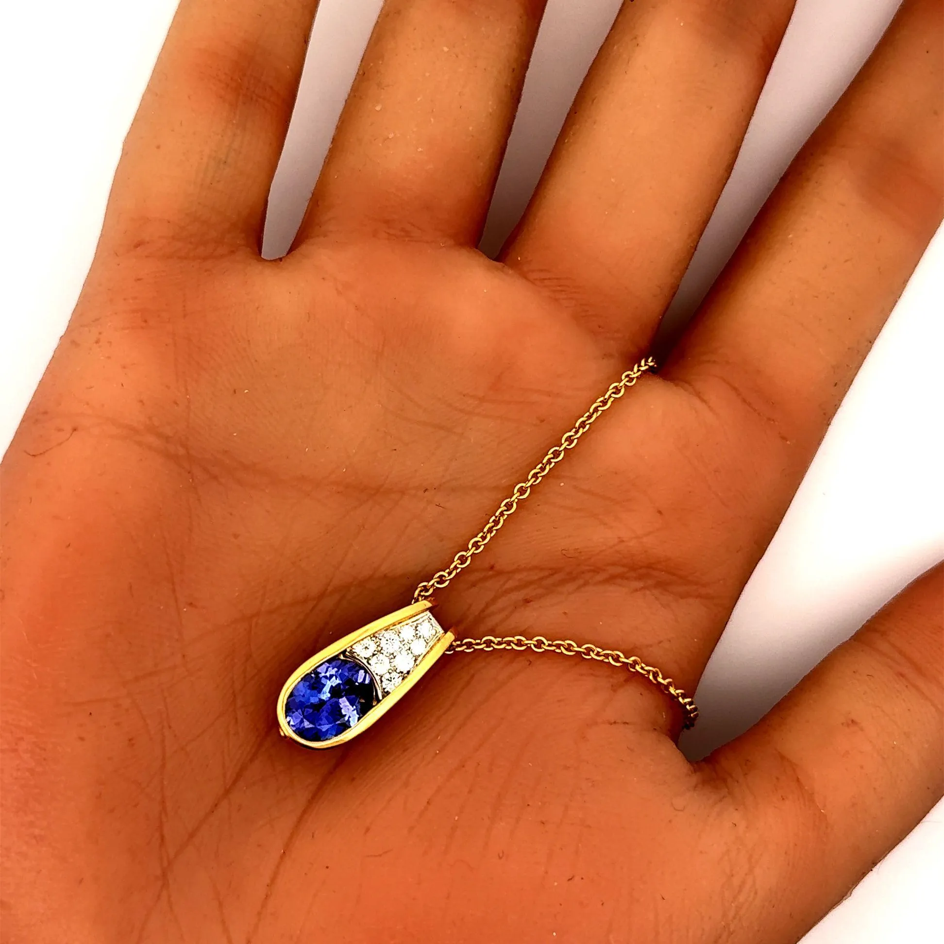 1.83 Carat Tanzanite Diamond Platinum & 18k Gold Pendant