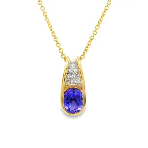 1.83 Carat Tanzanite Diamond Platinum & 18k Gold Pendant