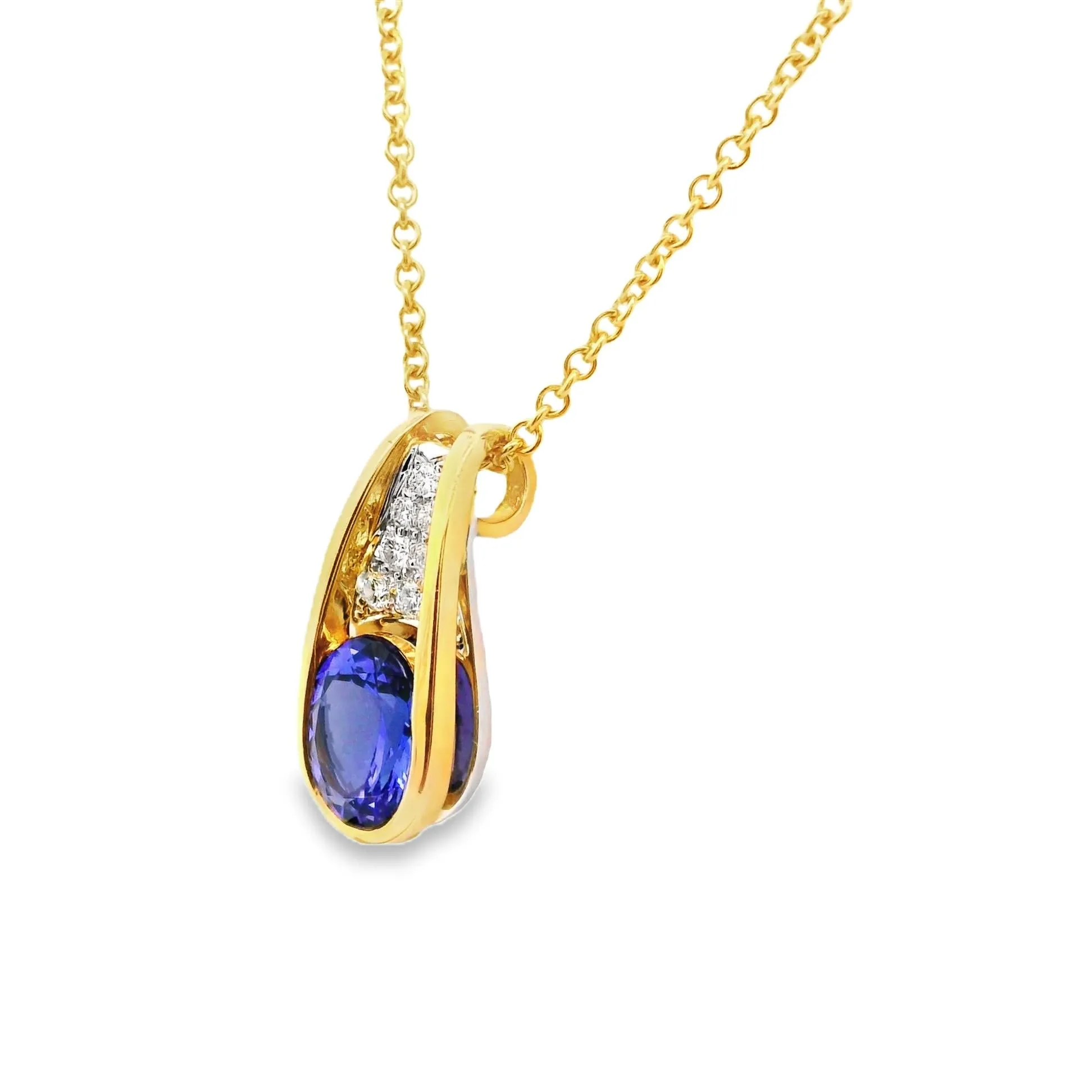 1.83 Carat Tanzanite Diamond Platinum & 18k Gold Pendant