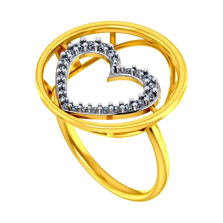 18k Diamond Ring With A Diamond-studded Heart Inside A Concentric Circle On Top