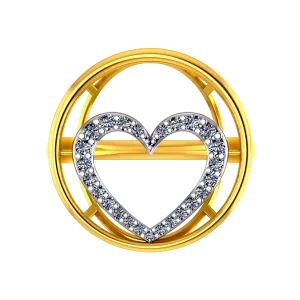 18k Diamond Ring With A Diamond-studded Heart Inside A Concentric Circle On Top