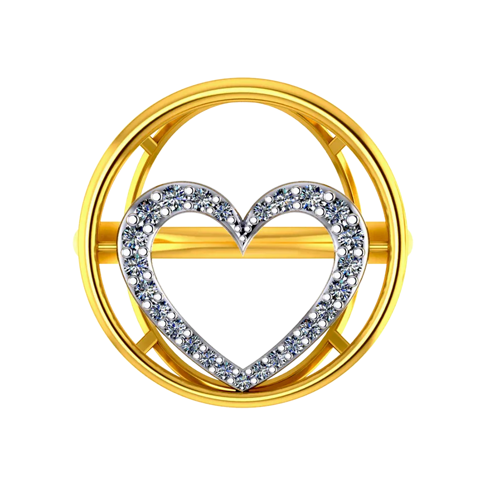 18k Diamond Ring With A Diamond-studded Heart Inside A Concentric Circle On Top