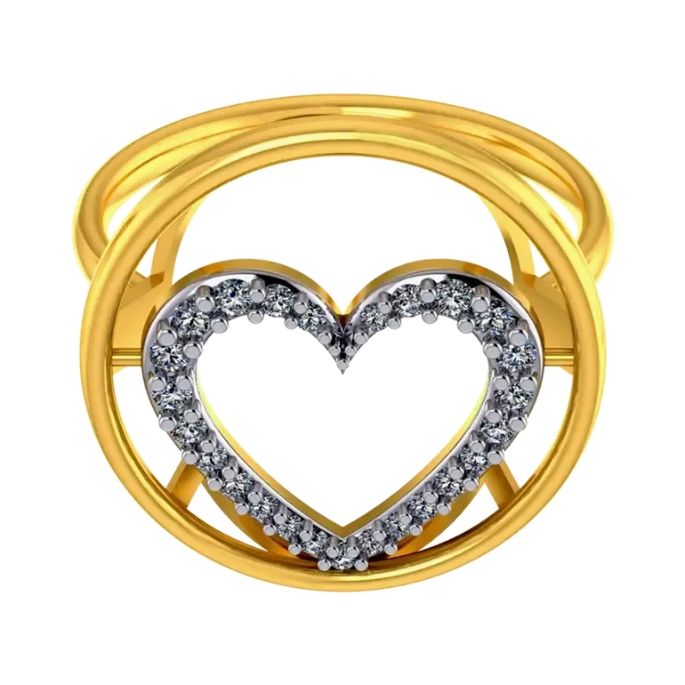 18k Diamond Ring With A Diamond-studded Heart Inside A Concentric Circle On Top