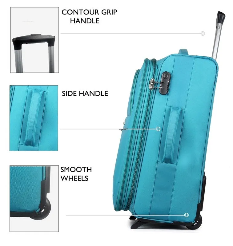 24 Inch Softsided Suitcase with Safety Lock & 4-Wheel Mobility | Travel Friendly | Turquoise