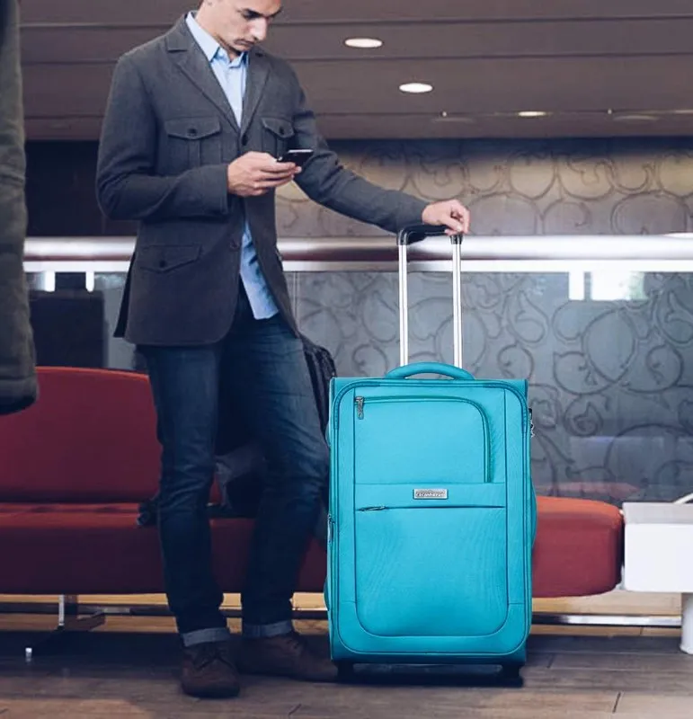 24 Inch Softsided Suitcase with Safety Lock & 4-Wheel Mobility | Travel Friendly | Turquoise