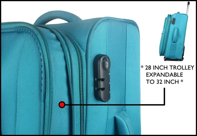 24 Inch Softsided Suitcase with Safety Lock & 4-Wheel Mobility | Travel Friendly | Turquoise