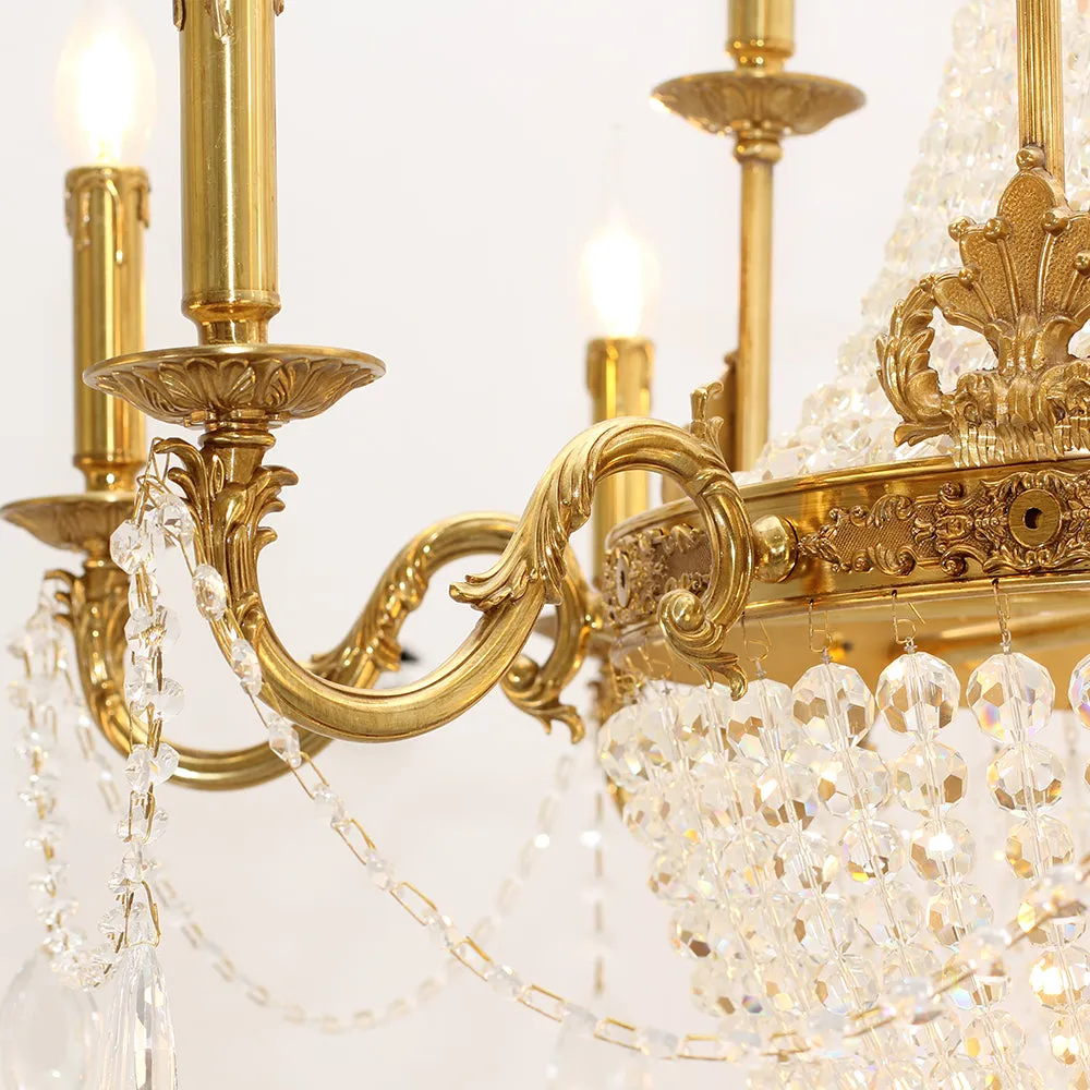 33X33 Inch French Empire Brass and Crystal Chandelier