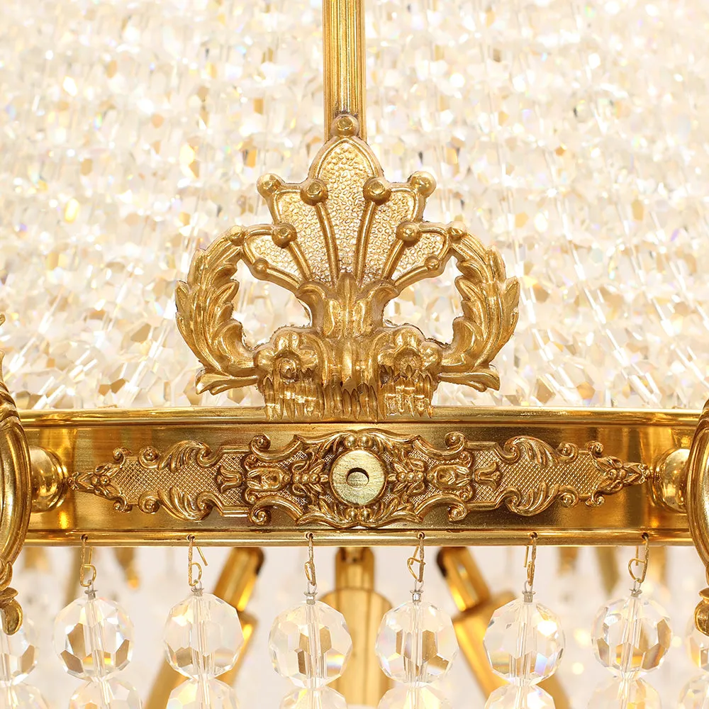 33X33 Inch French Empire Brass and Crystal Chandelier