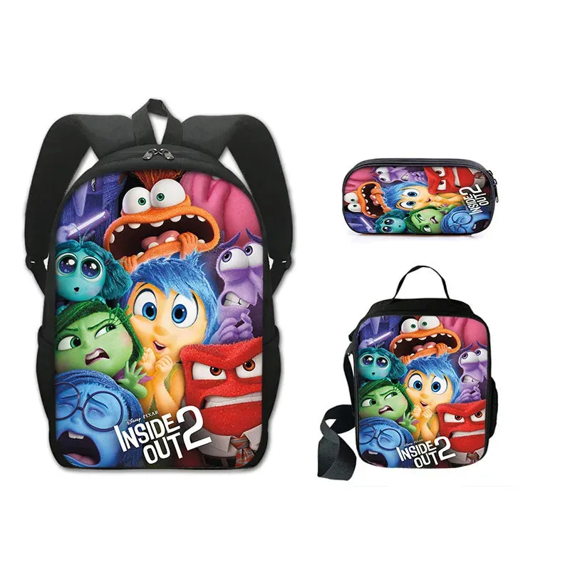 3Pcs Set Inside Cartoon Anime Prints Kids School Backpack Sets