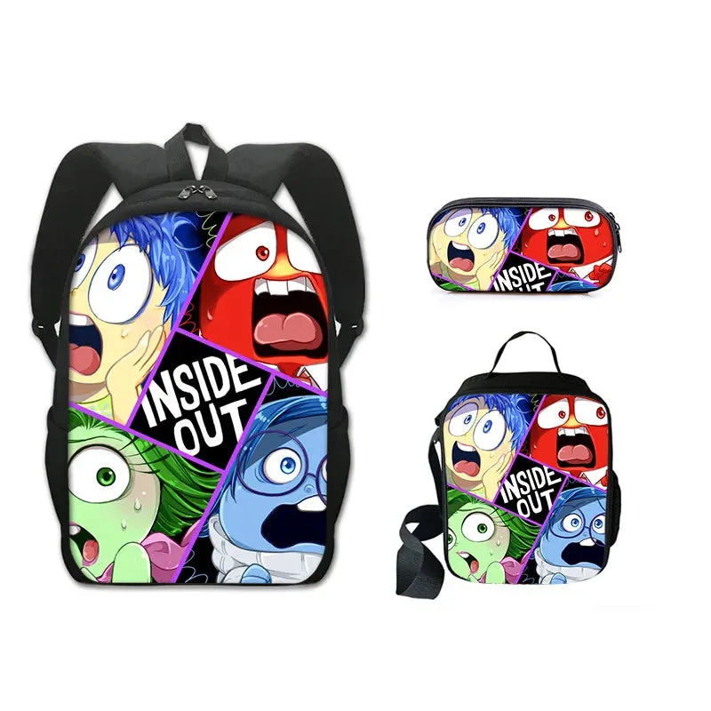 3Pcs Set Inside Cartoon Anime Prints Kids School Backpack Sets