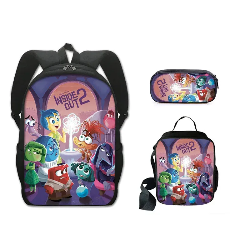 3Pcs Set Inside Cartoon Anime Prints Kids School Backpack Sets