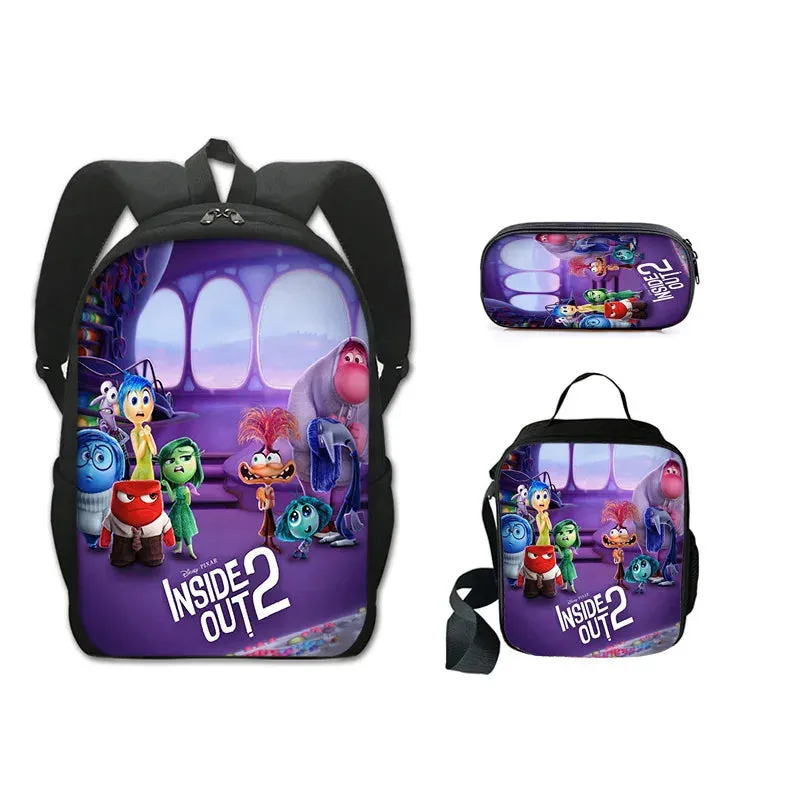 3Pcs Set Inside Cartoon Anime Prints Kids School Backpack Sets