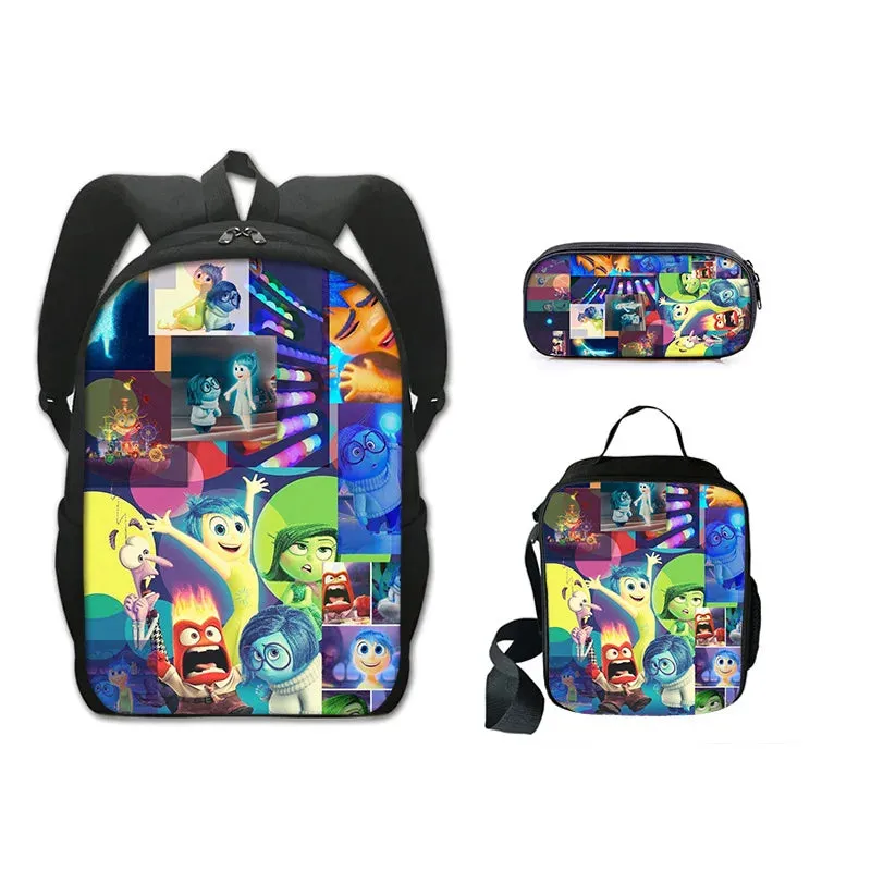 3Pcs Set Inside Cartoon Anime Prints Kids School Backpack Sets