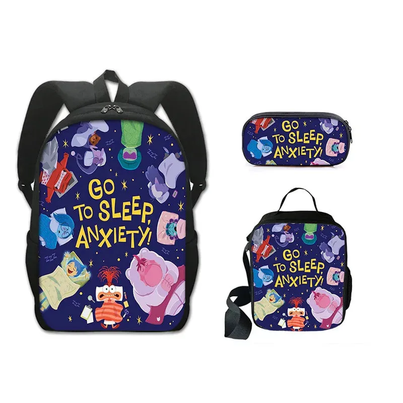 3Pcs Set Inside Cartoon Anime Prints Kids School Backpack Sets