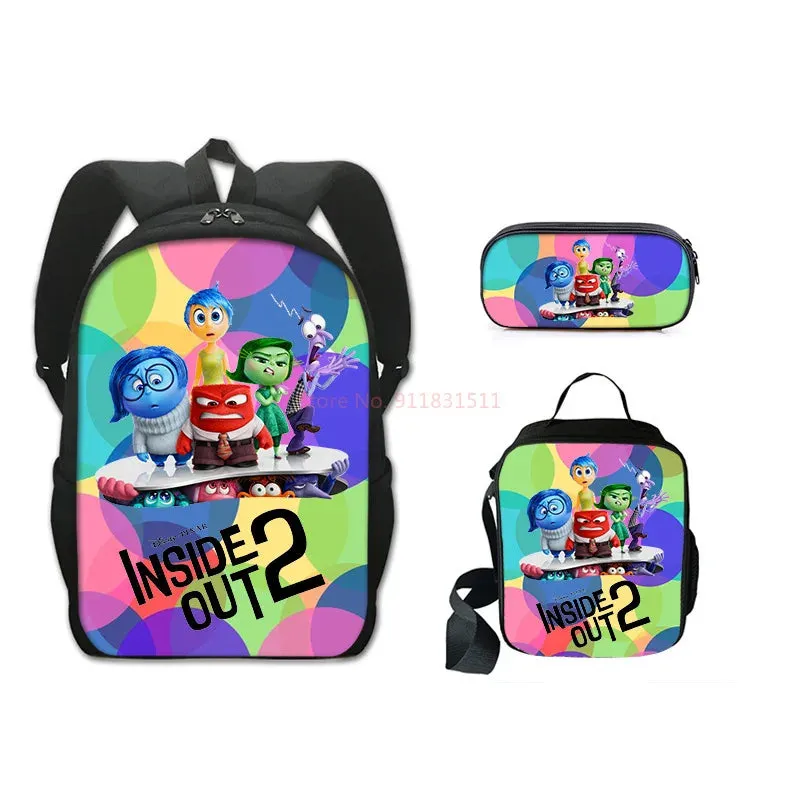 3Pcs Set Inside Cartoon Anime Prints Kids School Backpack Sets