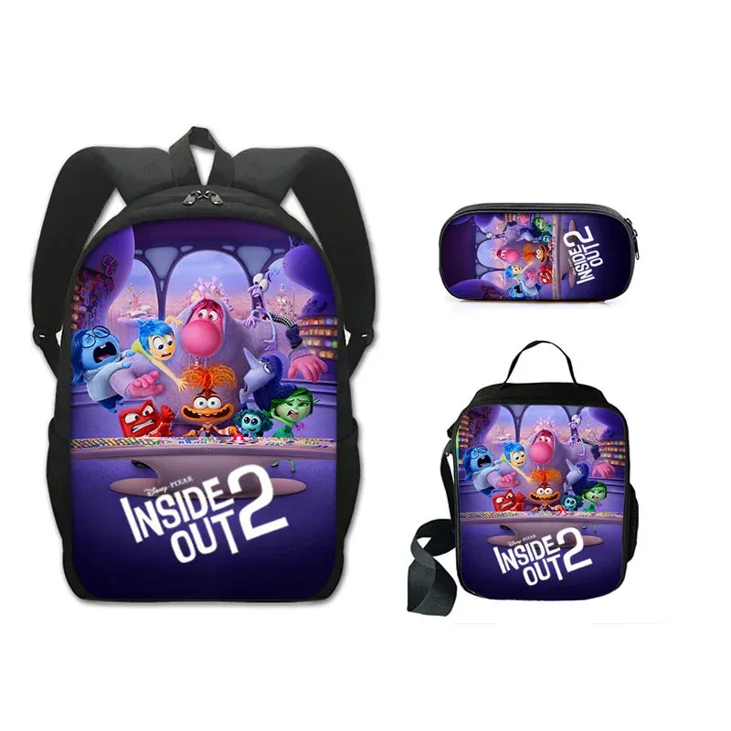 3Pcs Set Inside Cartoon Anime Prints Kids School Backpack Sets