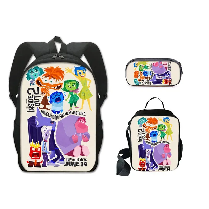 3Pcs Set Inside Cartoon Anime Prints Kids School Backpack Sets