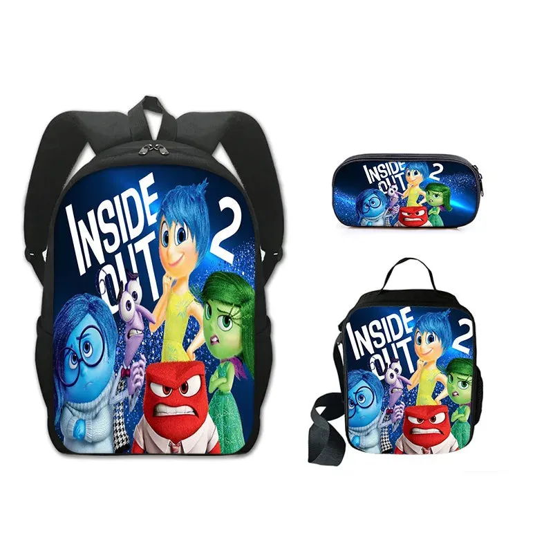 3Pcs Set Inside Cartoon Anime Prints Kids School Backpack Sets