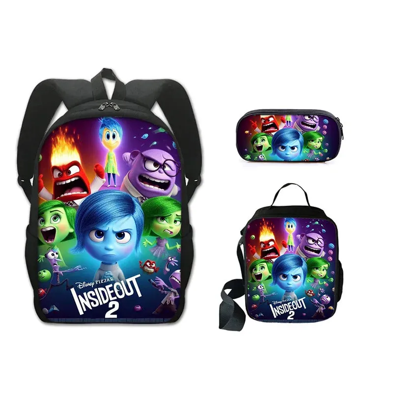 3Pcs Set Inside Cartoon Anime Prints Kids School Backpack Sets