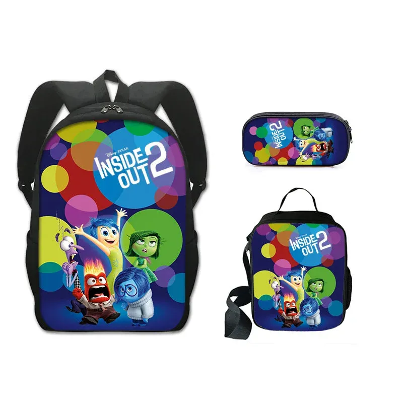 3Pcs Set Inside Cartoon Anime Prints Kids School Backpack Sets