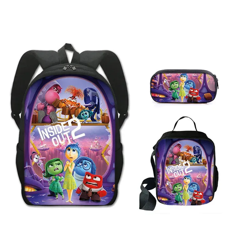 3Pcs Set Inside Cartoon Anime Prints Kids School Backpack Sets