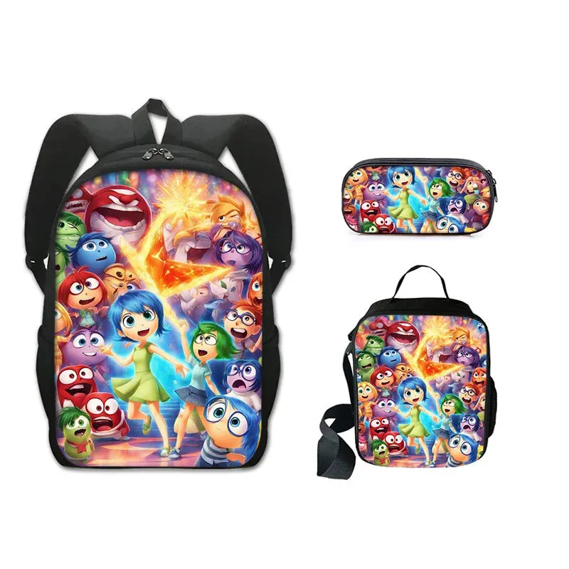 3Pcs Set Inside Cartoon Anime Prints Kids School Backpack Sets