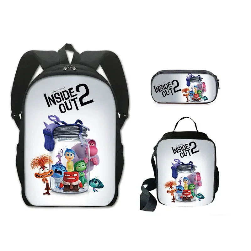 3Pcs Set Inside Cartoon Anime Prints Kids School Backpack Sets