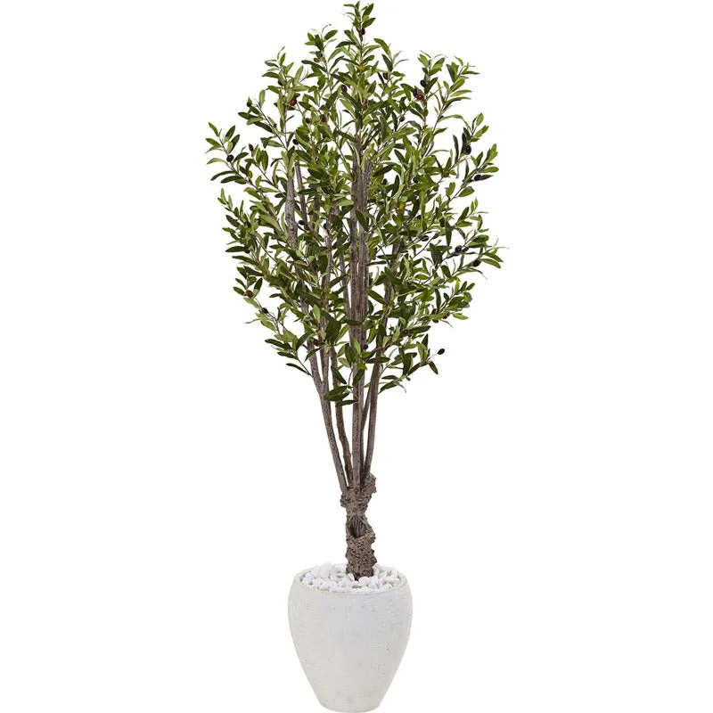 5ft. Olive Artificial Tree in White Oval Planter