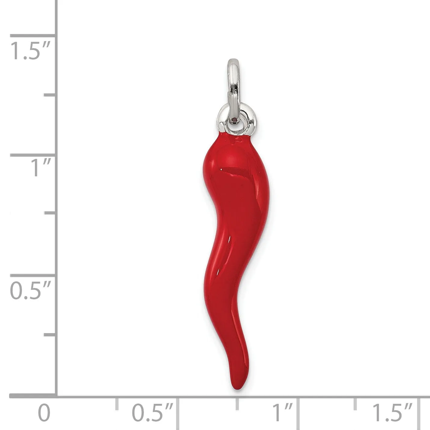 925 Silver Red Polished Enamel Italian Horn Charm