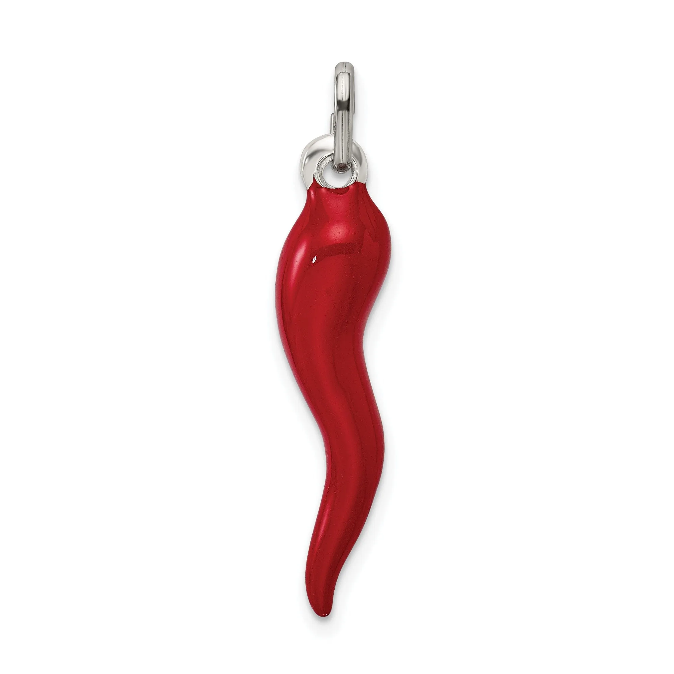 925 Silver Red Polished Enamel Italian Horn Charm