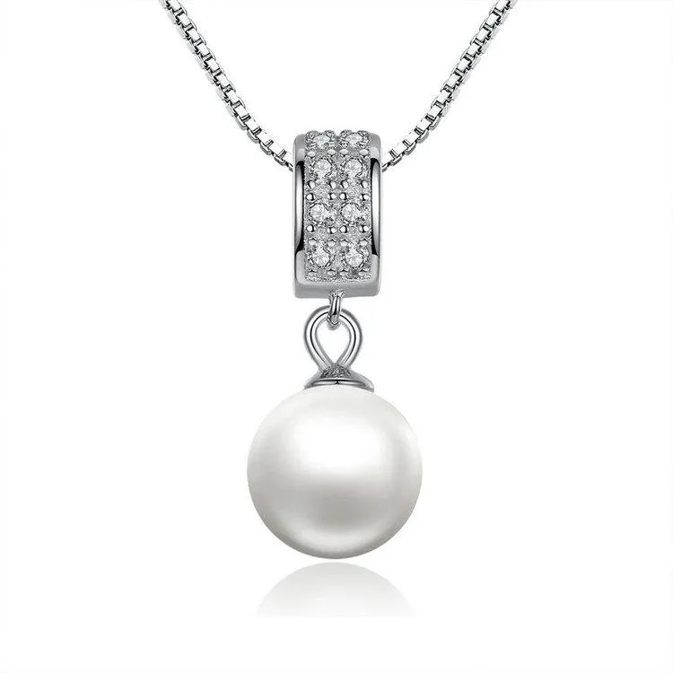 925 Sterling Silver Simulated Pearl Pendant Necklace