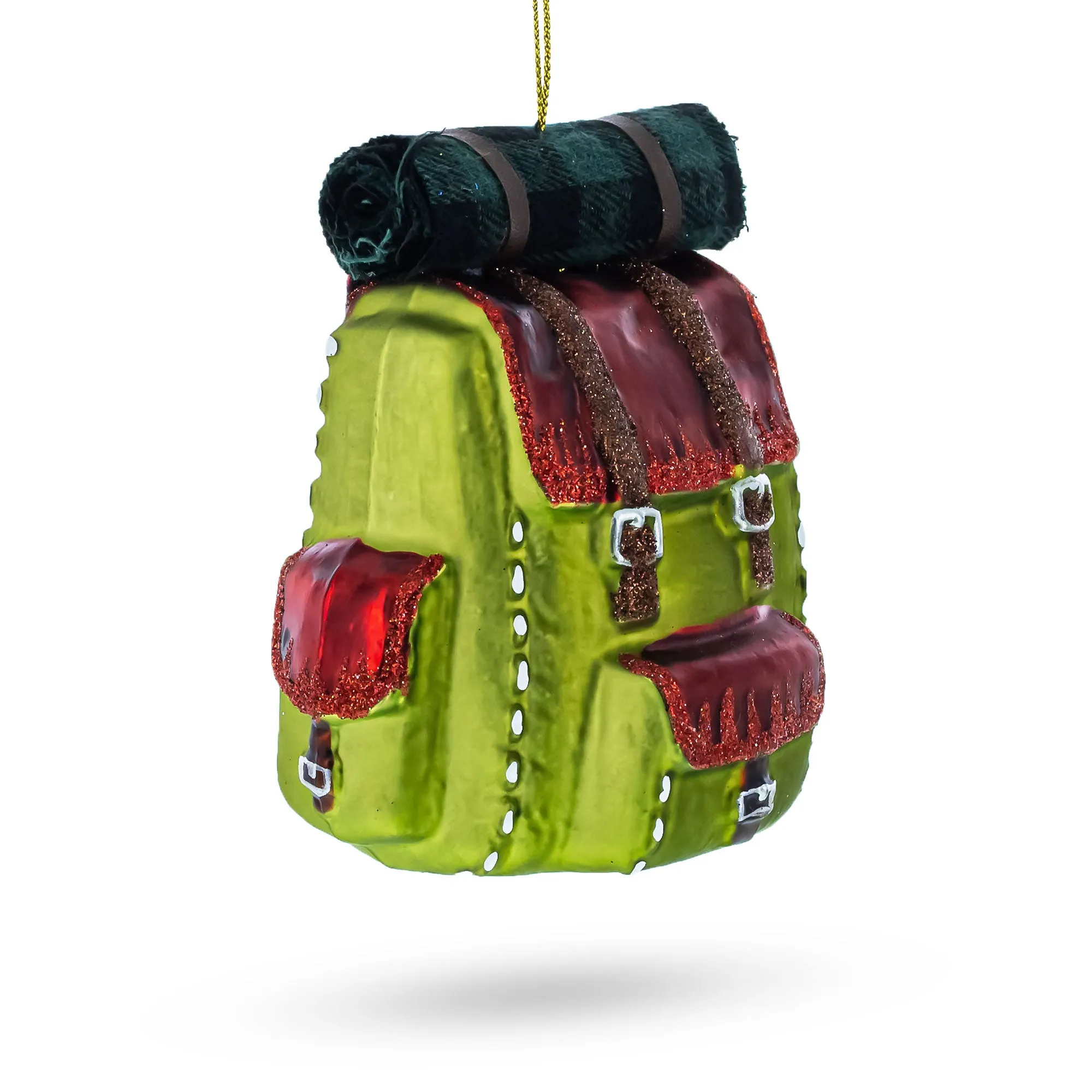 Adventurous Hiking Backpack Blown Glass Christmas Ornament