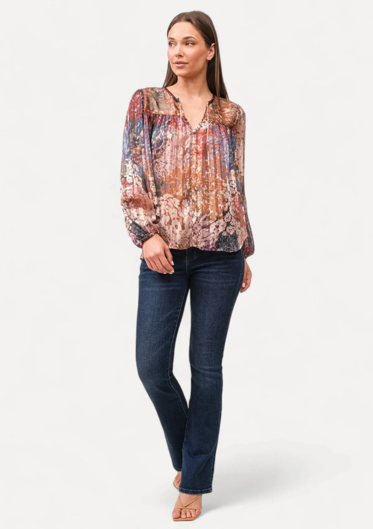 Alessia Long Sleeve Print V-Neck Top