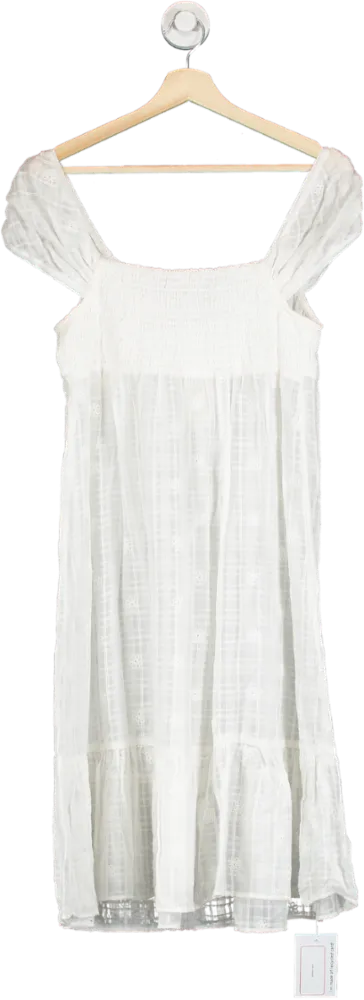 Anthropologie White Lace-Up Cotton Midi Dress UK S