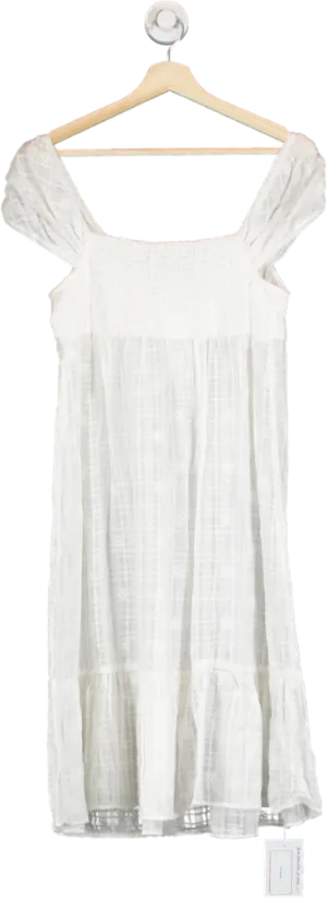 Anthropologie White Lace-Up Cotton Midi Dress UK S