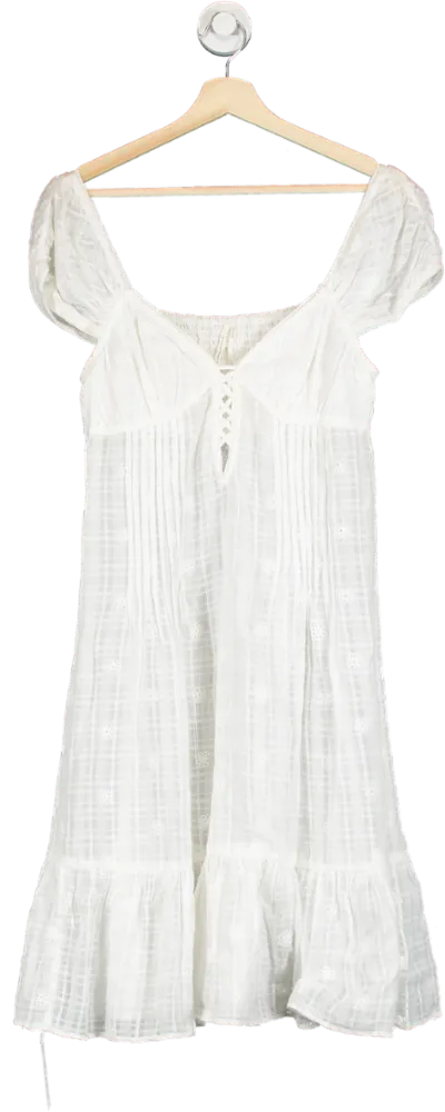 Anthropologie White Lace-Up Cotton Midi Dress UK S