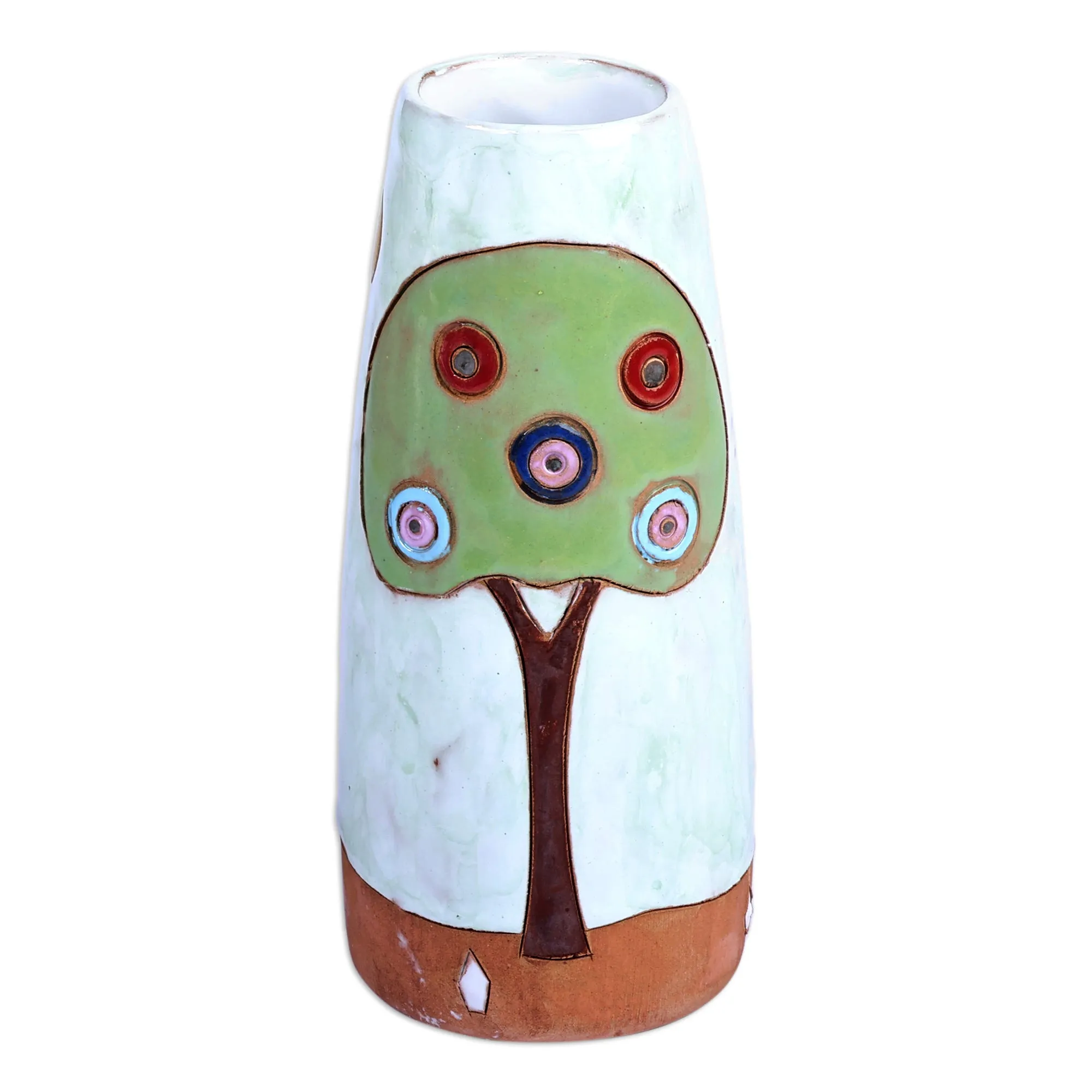 Armenian Hand-Painted Glazed Ceramic Vase with House Motif - Lovely Homes | NOVICA