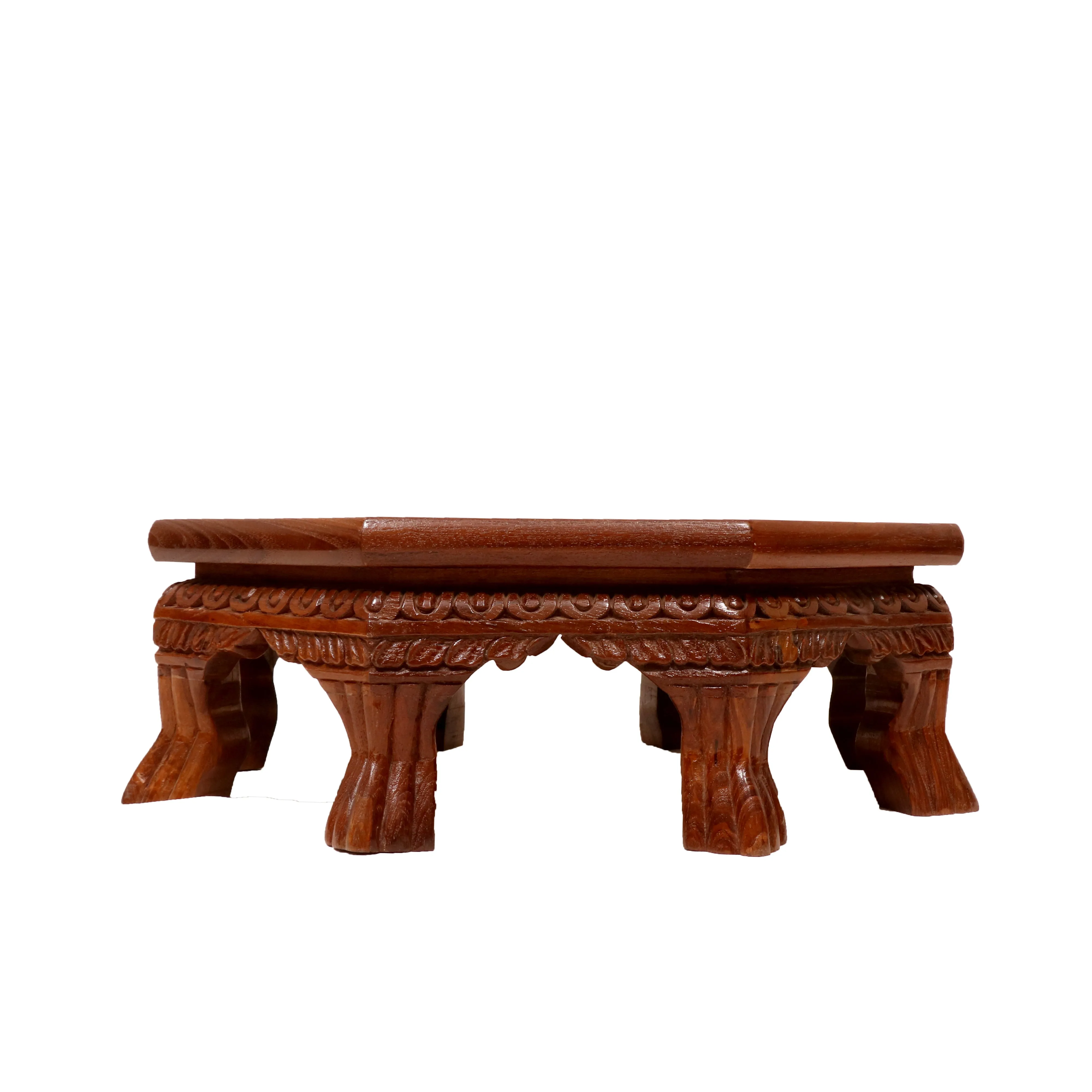 Asth Traditional Teak Wood Octagonal Bajot /Choki Sitting Dinning