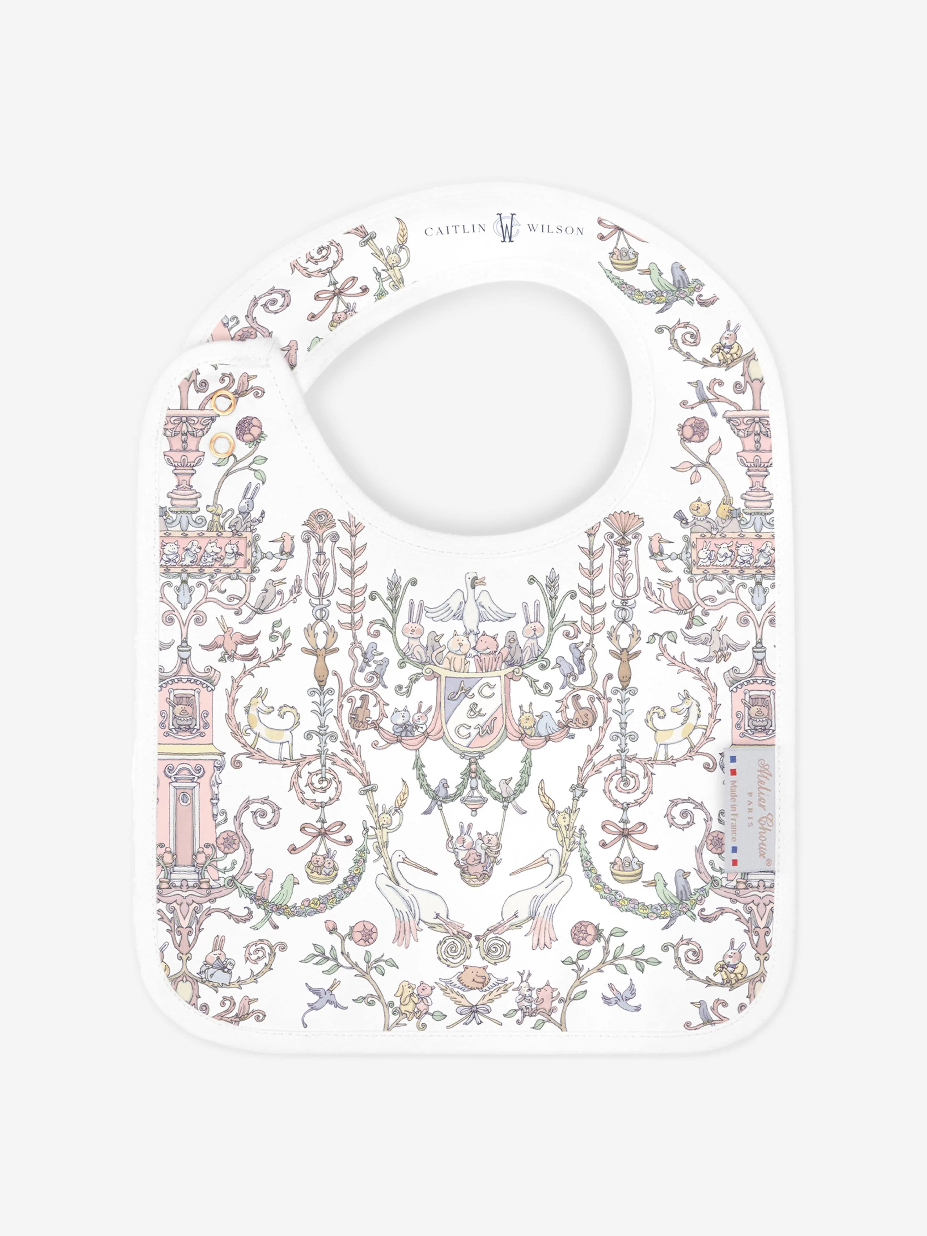 Atelier Choux Baby Girls Toile de Jouy - Caitlin Wilson Satin Bib in Pink