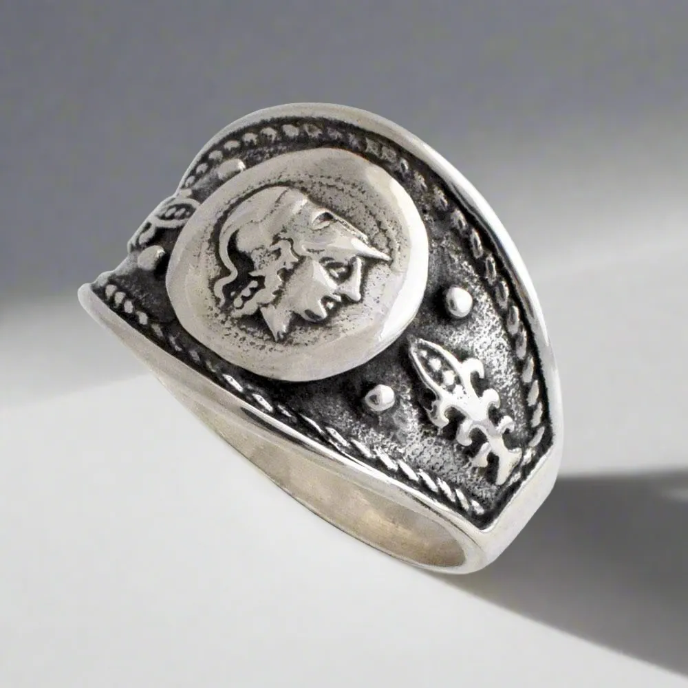 Athena Goddess Coin Ring, Greek Drachma Coin ring, Handmade Ring, Sterling Silver Ring (DT-107)