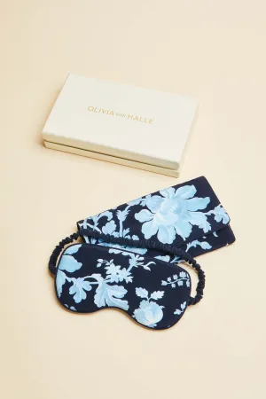 Audrey Alcides Blue Floral Eye Mask in Silk Crêpe de Chine