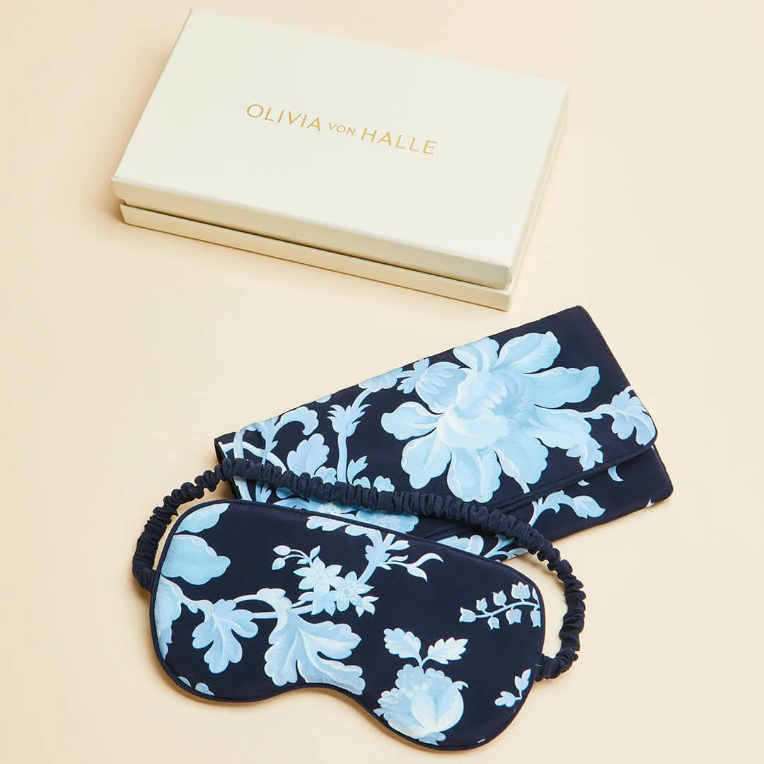 Audrey Alcides Blue Floral Eye Mask in Silk Crêpe de Chine