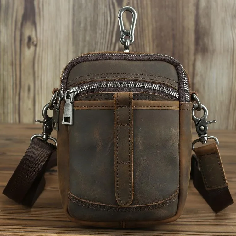 BADASS Brown LEATHER MEN Belt Pouch Belt Bag Waist BAG MIni Side Bag FOR MEN